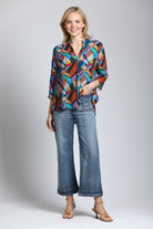 Multi-color Geometric Print - V Neck With Tassel | front side