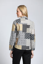 Classic Button-up Shirt with Earth Tone Patchwork Print | back side