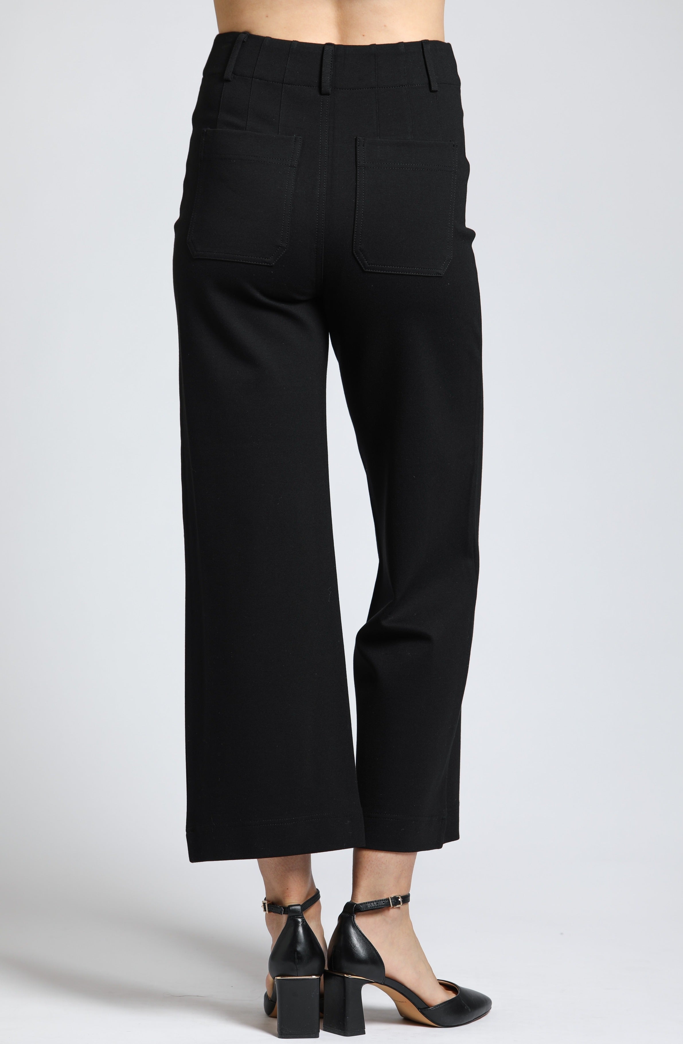 Ponte Cropped Wide Leg Pant With Patch Pocket - black  | Back side 