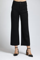 Ponte Cropped Wide Leg Pant With Patch Pocket - black | front side