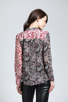 Zebra Inspired & Paisley Print Mix - Button Up Top With Roll Up Tab Sleeve | back side