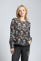 Geometric Triangle Print - Smocked Cuff Pullover | front side