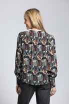 Geometric Triangle Print - Smocked Cuff Pullover | back side