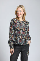 Geometric Triangle Print - Smocked Cuff Pullover | front side