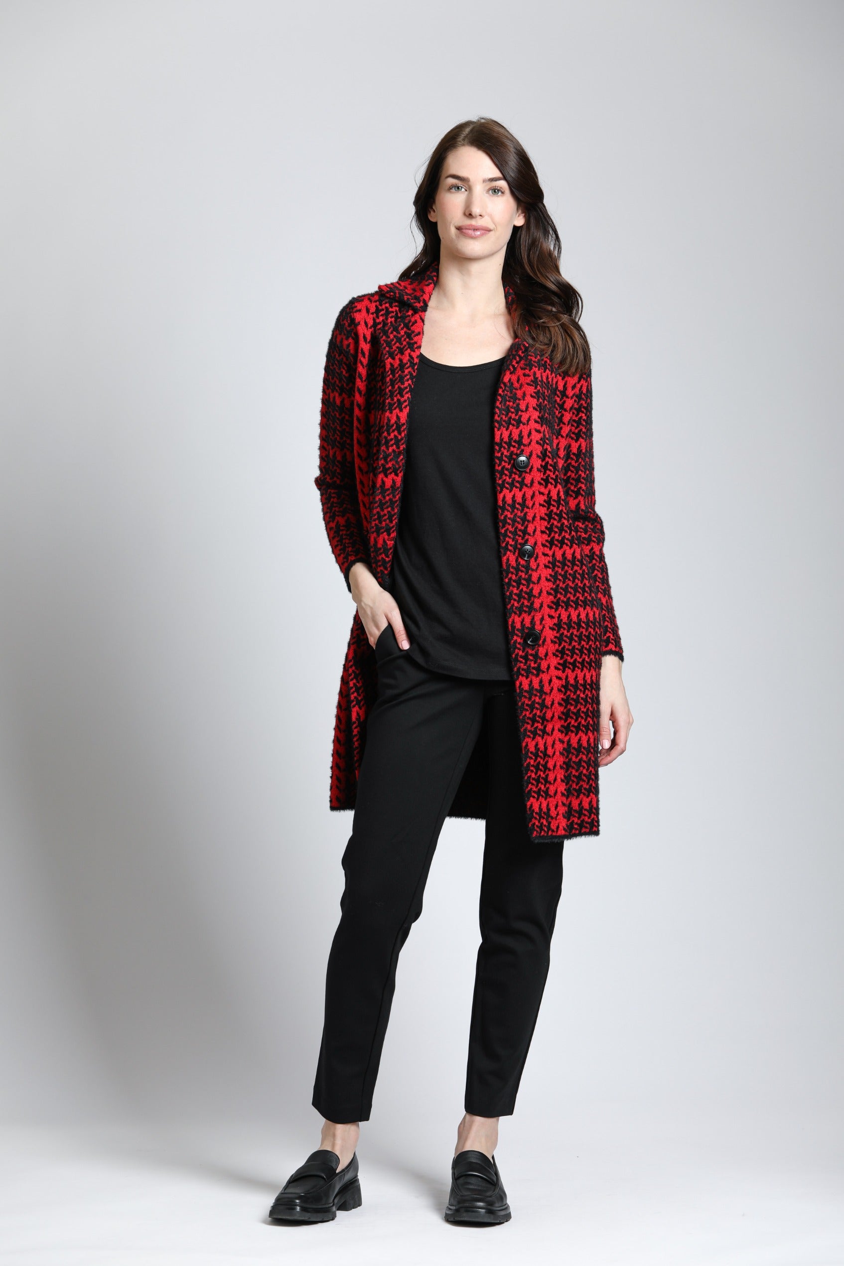 Single Breasted Plush Houndstooth Cozy Coat