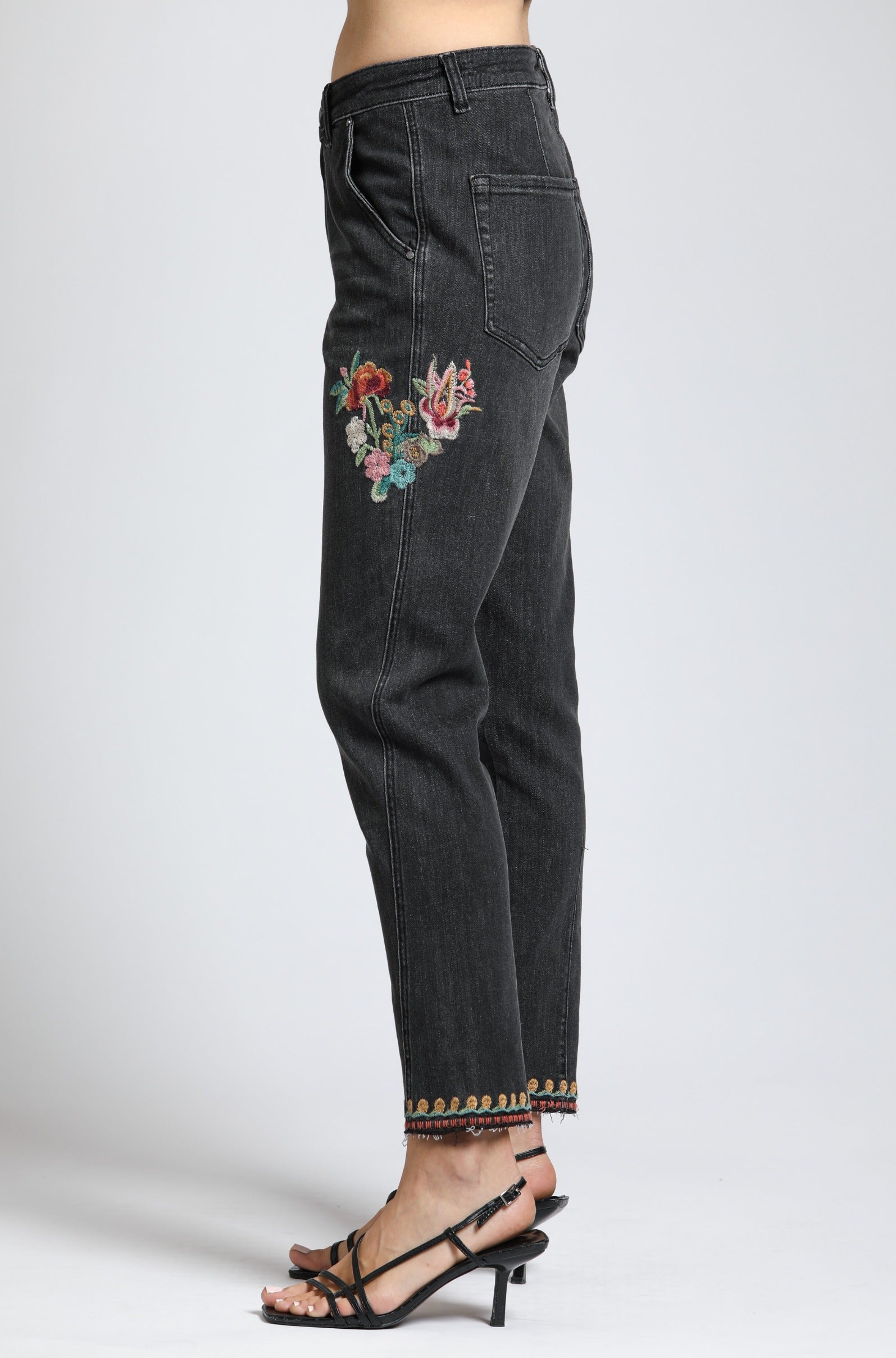 Floral Embroidered Slouchy Jeans | left side