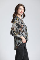 Painterly Leaves Print - Crossover Top With Tassel | right side