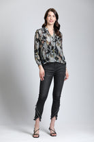 Painterly Leaves Print - Crossover Top With Tassel