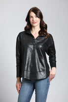 Vegan Leather Henley With Grommet Details | Front side