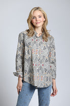 Boyfriend Button up Shirt Wth Tribal Print | front side