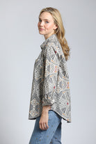 Boyfriend Button up Shirt Wth Tribal Print | left side