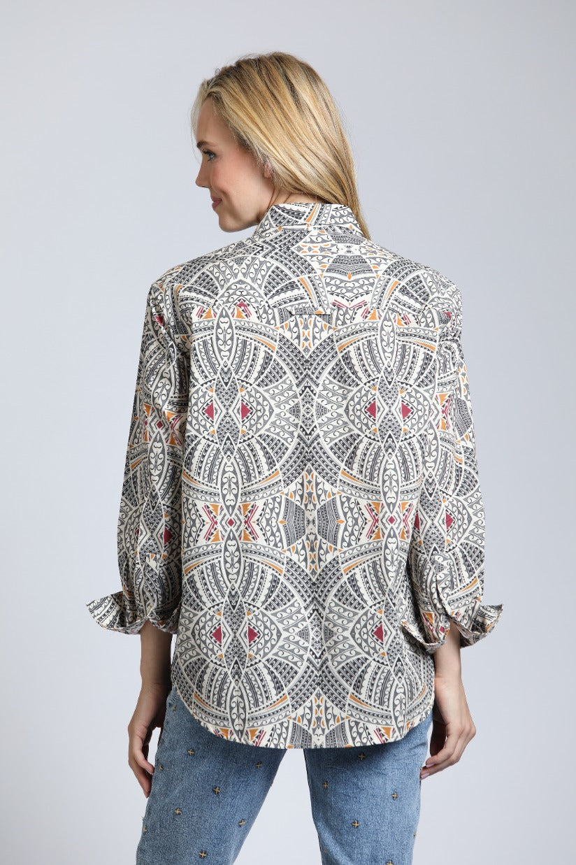 Boyfriend Button up Shirt Wth Tribal Print | back side