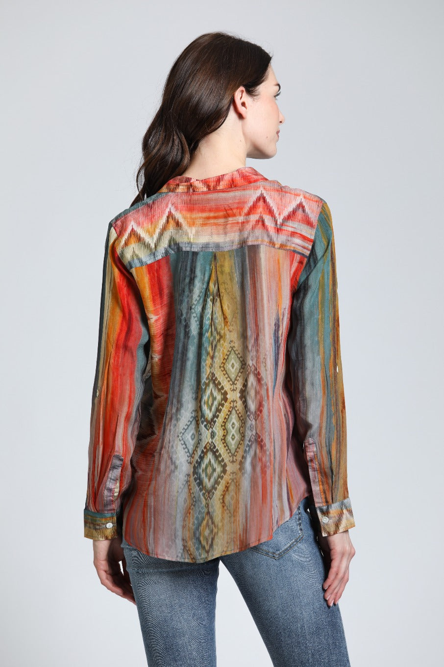 MultiColor Waves & Rhombus Print- Button Up Top | back side