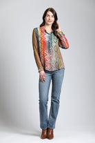 MultiColor Waves & Rhombus Print- Button Up Top