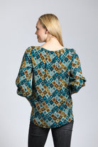 Retro Geometric Print - Pullover With Smocked Cuff | back side