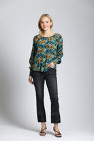 Retro Geometric Print - Pullover With Smocked Cuff