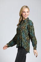 Winter Blooms Half plaket Pullover Blouse | left side