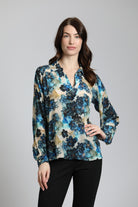 Subtle Bloom Pattern  Half Plaket Pullover Blouse | Front side