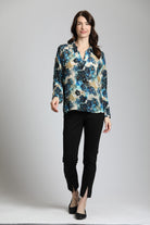 Subtle Bloom Pattern  Half Plaket Pullover Blouse | front side