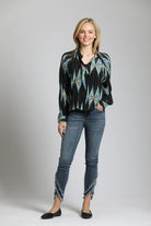 ABSTRACT GEO PRINT-Half Plaket Pullover Blouse | front side