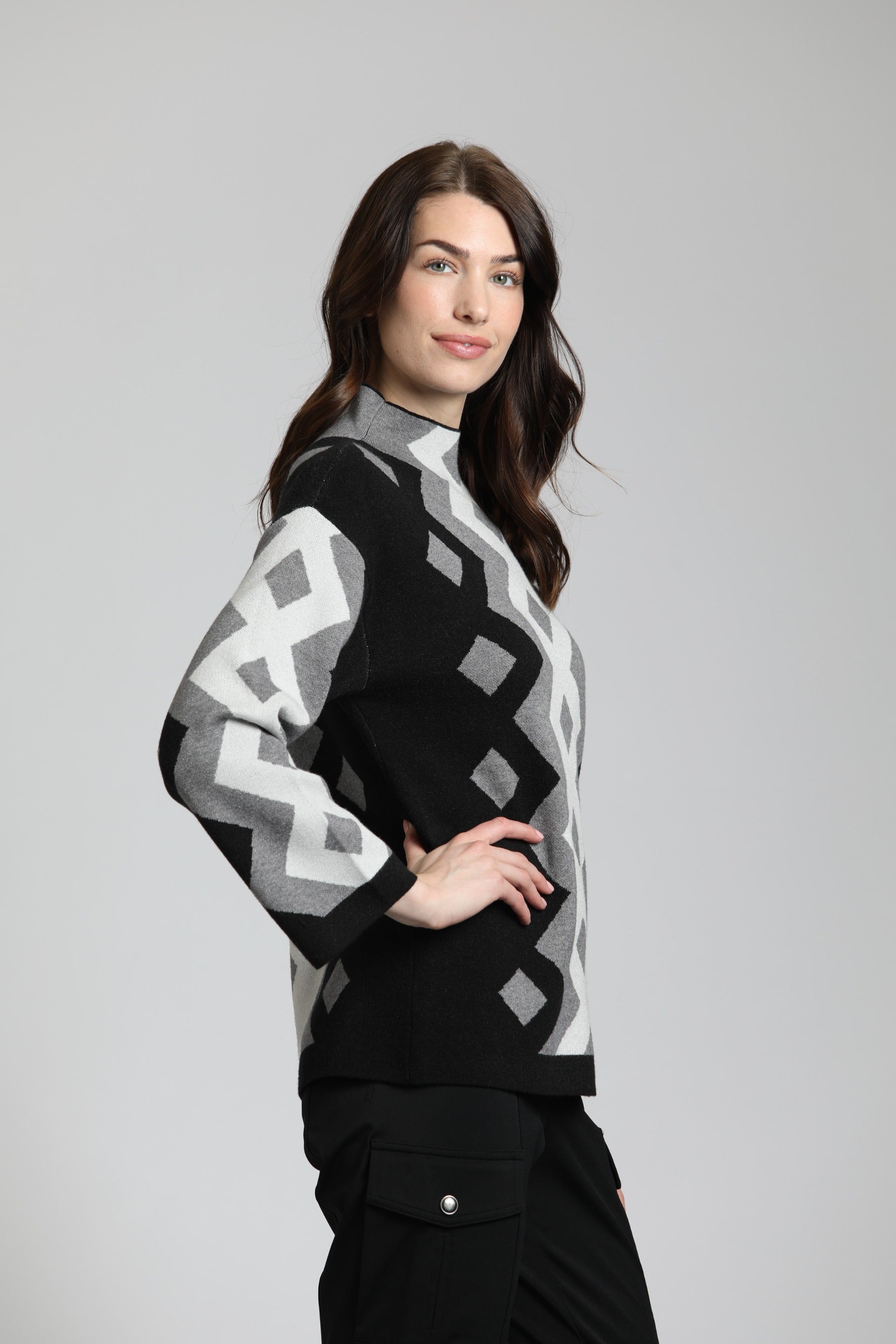 Argyle Sweater w/Funnel Neck | right side