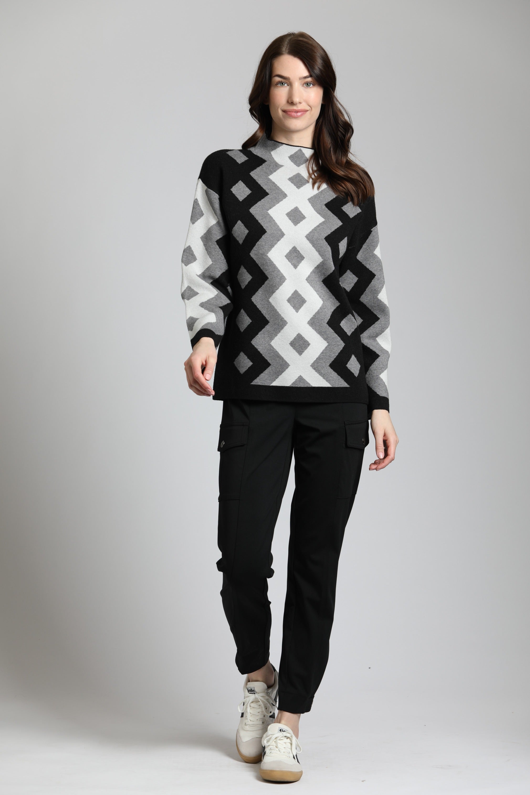 Argyle Sweater w/Funnel Neck | full