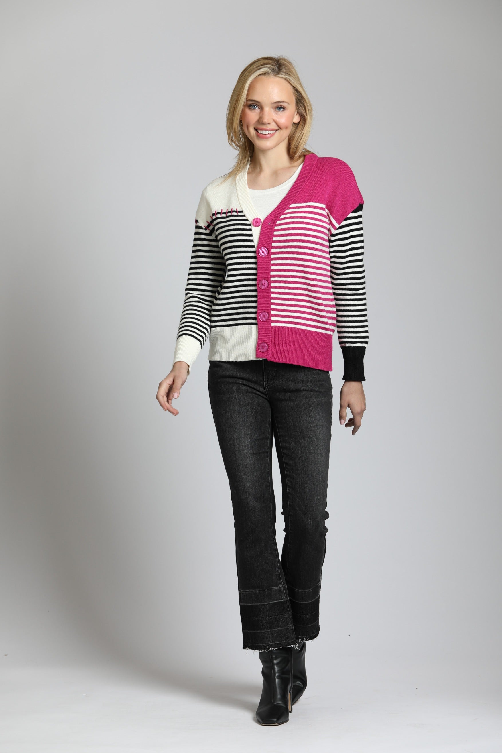 Color Block Cardigan With Whip Stitch Detail | full