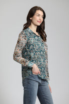 Patchwork Two Tone Paisley With Geo Print - Button Up Top |  right side