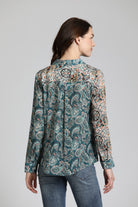 Patchwork Two Tone Paisley With Geo Print - Button Up Top | back side