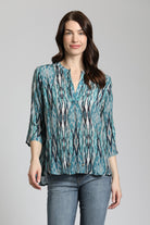 Abstract Ikat Print - V Neck With Tassel | front side