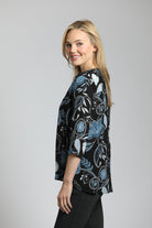 Modern Cerulean Bloom - V Neck With Tassel | left side