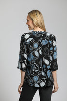 Modern Cerulean Bloom - V Neck With Tassel | back side