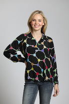 Colorful Dots Print - Half Plaket Pullover Blouse | front side