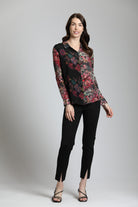 Colorful Doted Floral Print Mix - Button Up Top With Roll Up Tab Sleeve