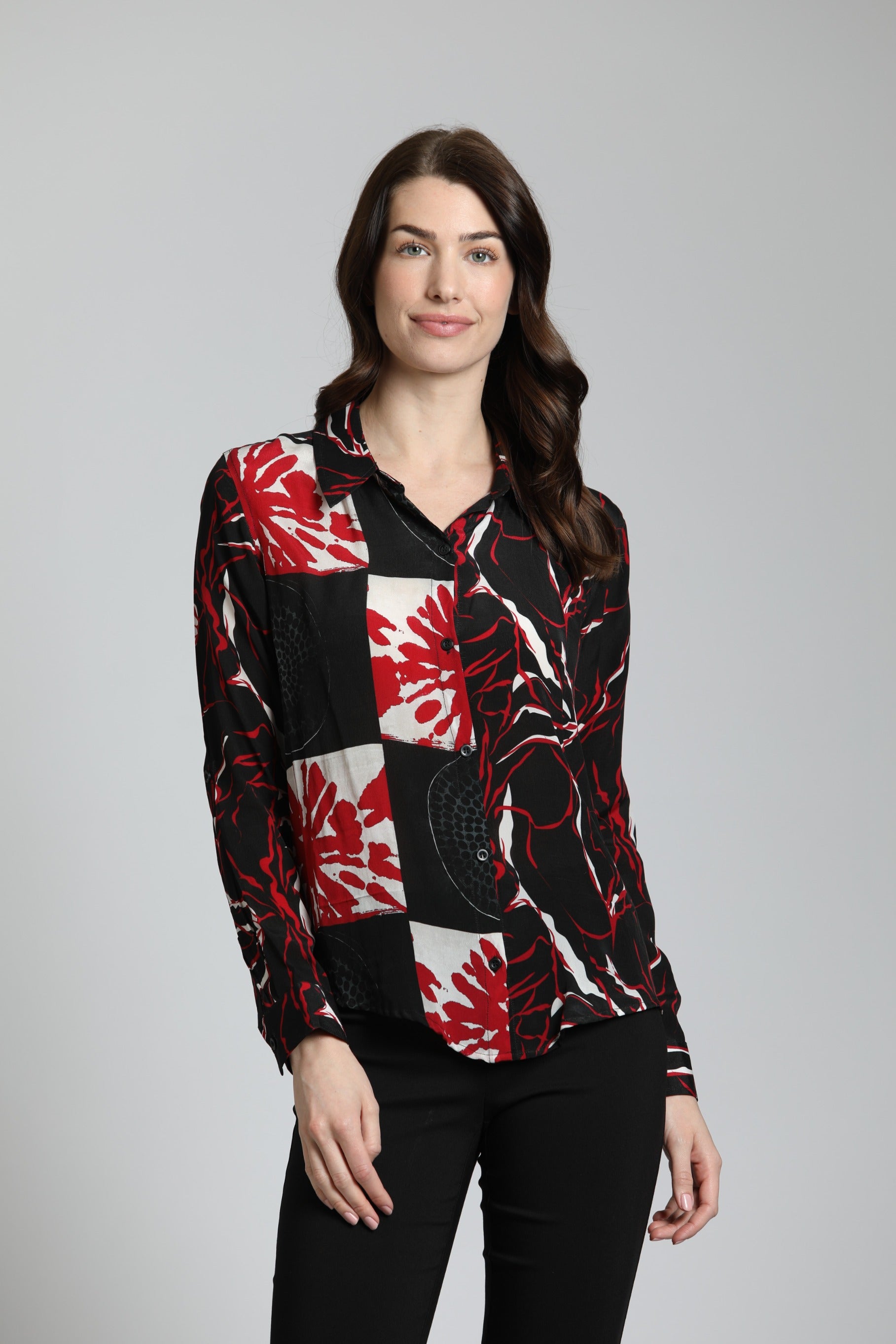 Abstract Brushstroke Patterns - Button Up Top | front side