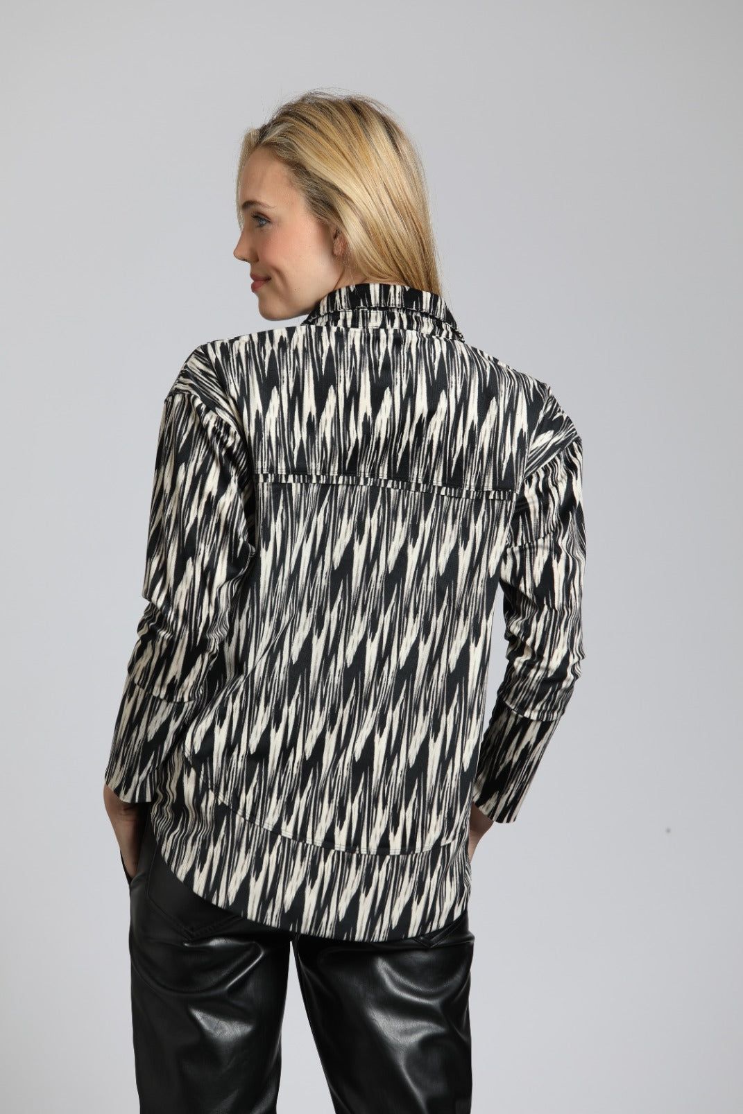 Henley With Grommets on Black & White Chevron Printed Baby Cord | back side