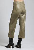 Vegan Leather Wide Leg Pant With Patch Pockets | back side