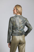 Abstract Collarless Vegan Suede Moto Jacket | back side