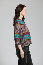 Multicolor Striped Splatter Print - Crossover Top With Tassel | Right side