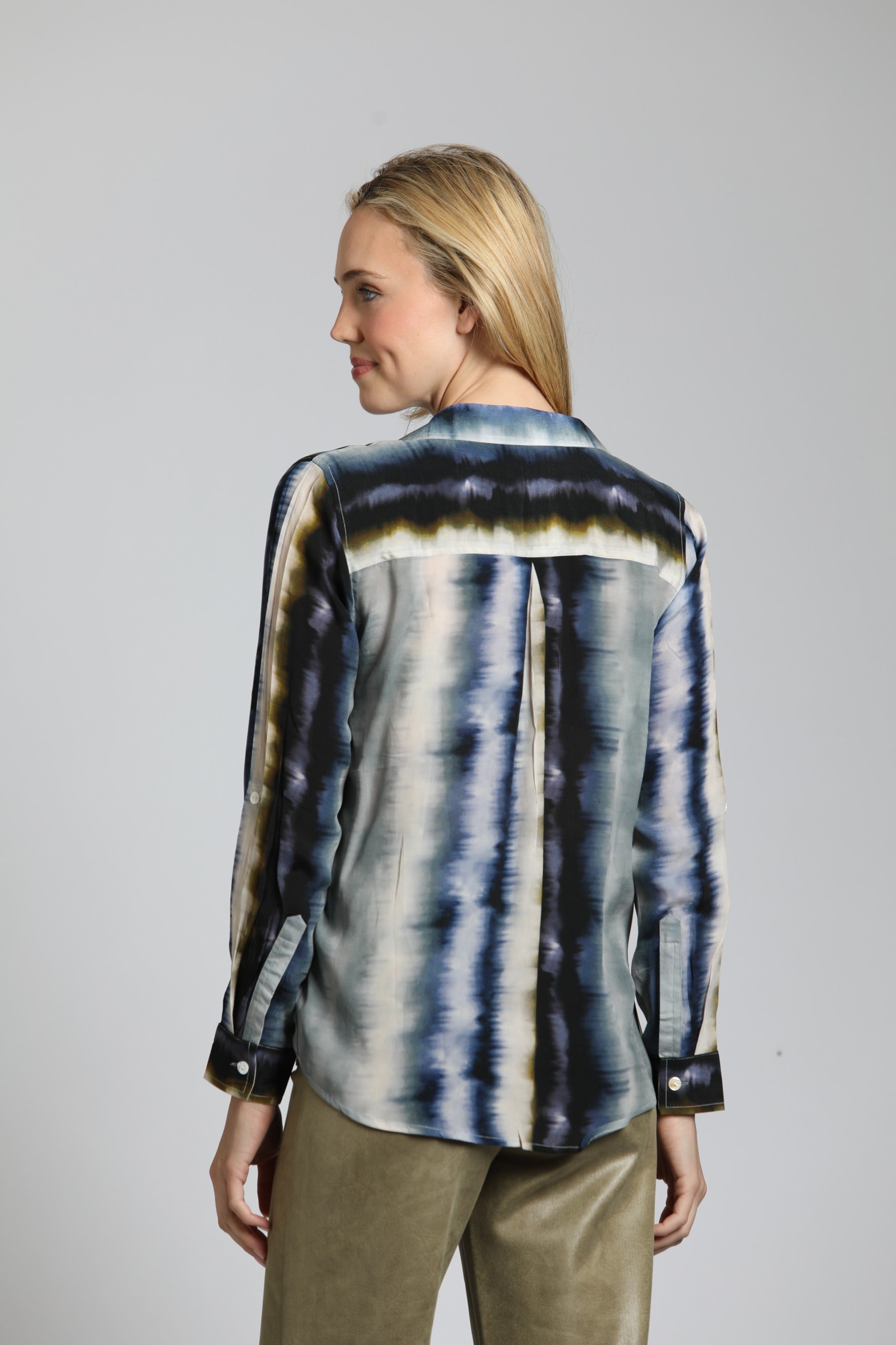 Vertical Wave Print - Button Up With Roll Up Sleeve | back side