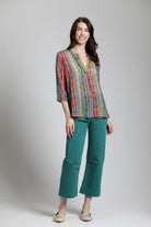 Brushstroke Dotted Line Print - V Neck Tassel  | front side