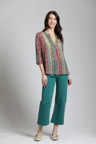 Brushstroke Dotted Line Print - V Neck Tassel  | front side