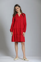 Red Tencel Dress With Smoked Tuck Detail 