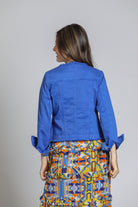 Dazzling Blue Collarless Jean Jacket |  back side