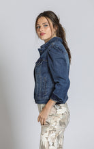 Puff Sleeve Jean Jacket - Medium Indigo | left side