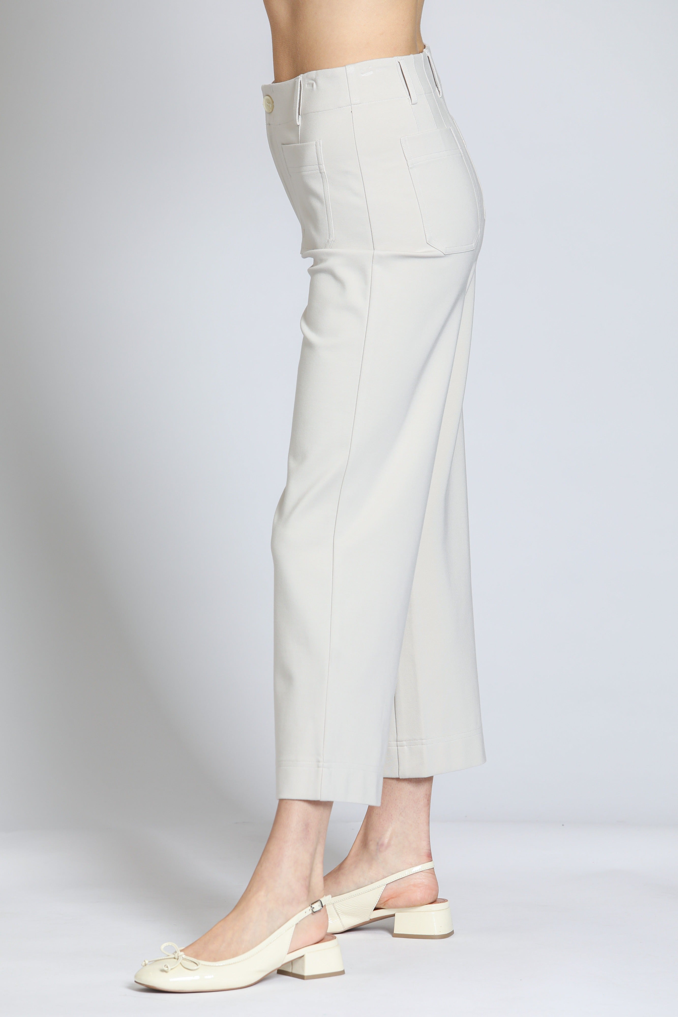 Ponte Cropped Wide Leg Pant With Patch Pocket - white | left side