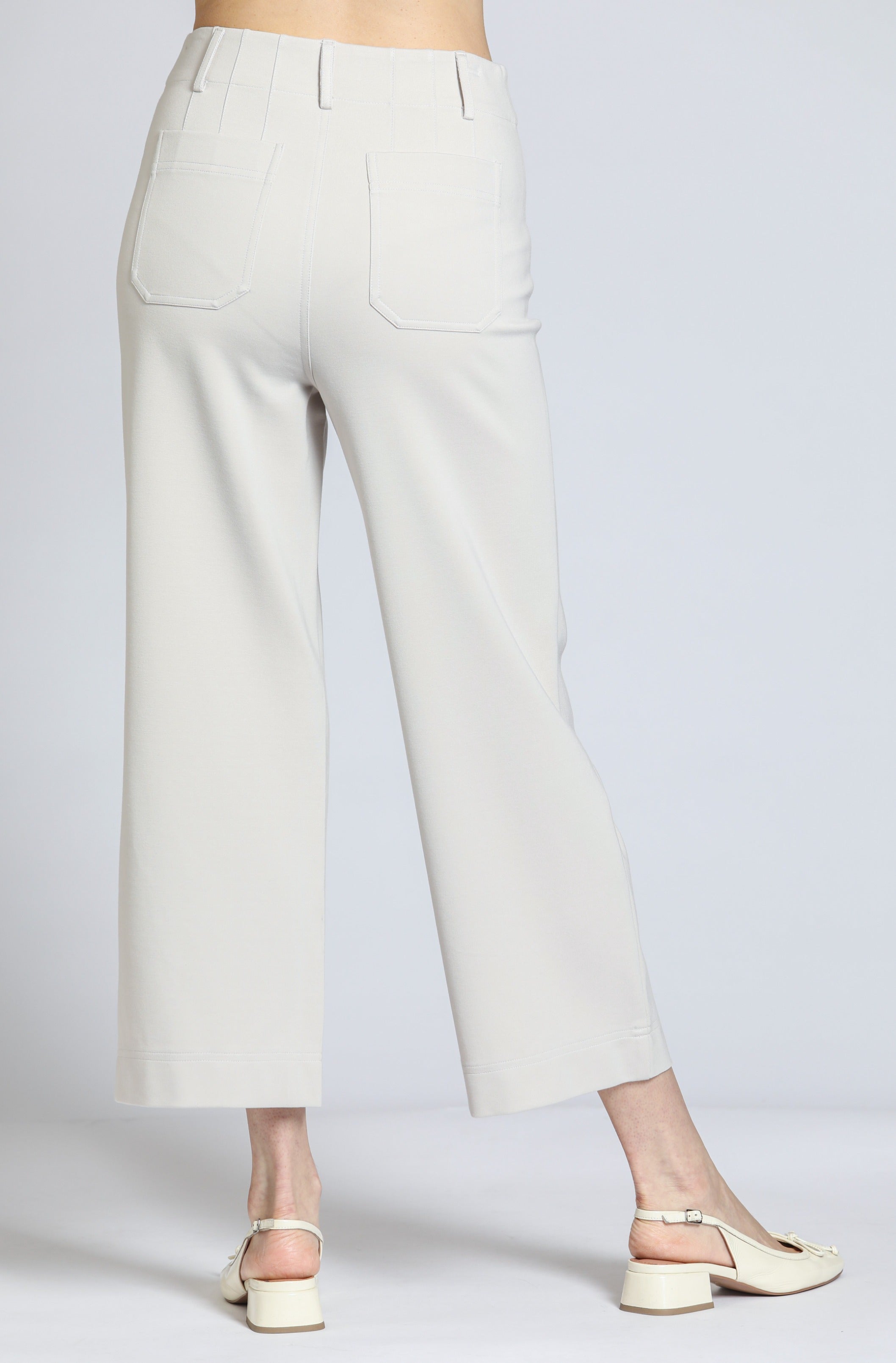 Ponte Cropped Wide Leg Pant With Patch Pocket - white | back side