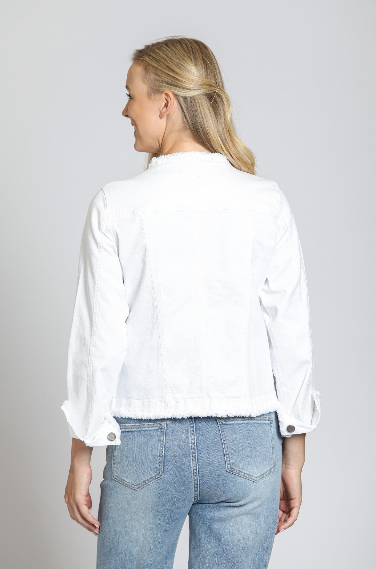 White Collarless Jean Jacket | Back side