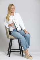 White Collarless Jean Jacket | front side