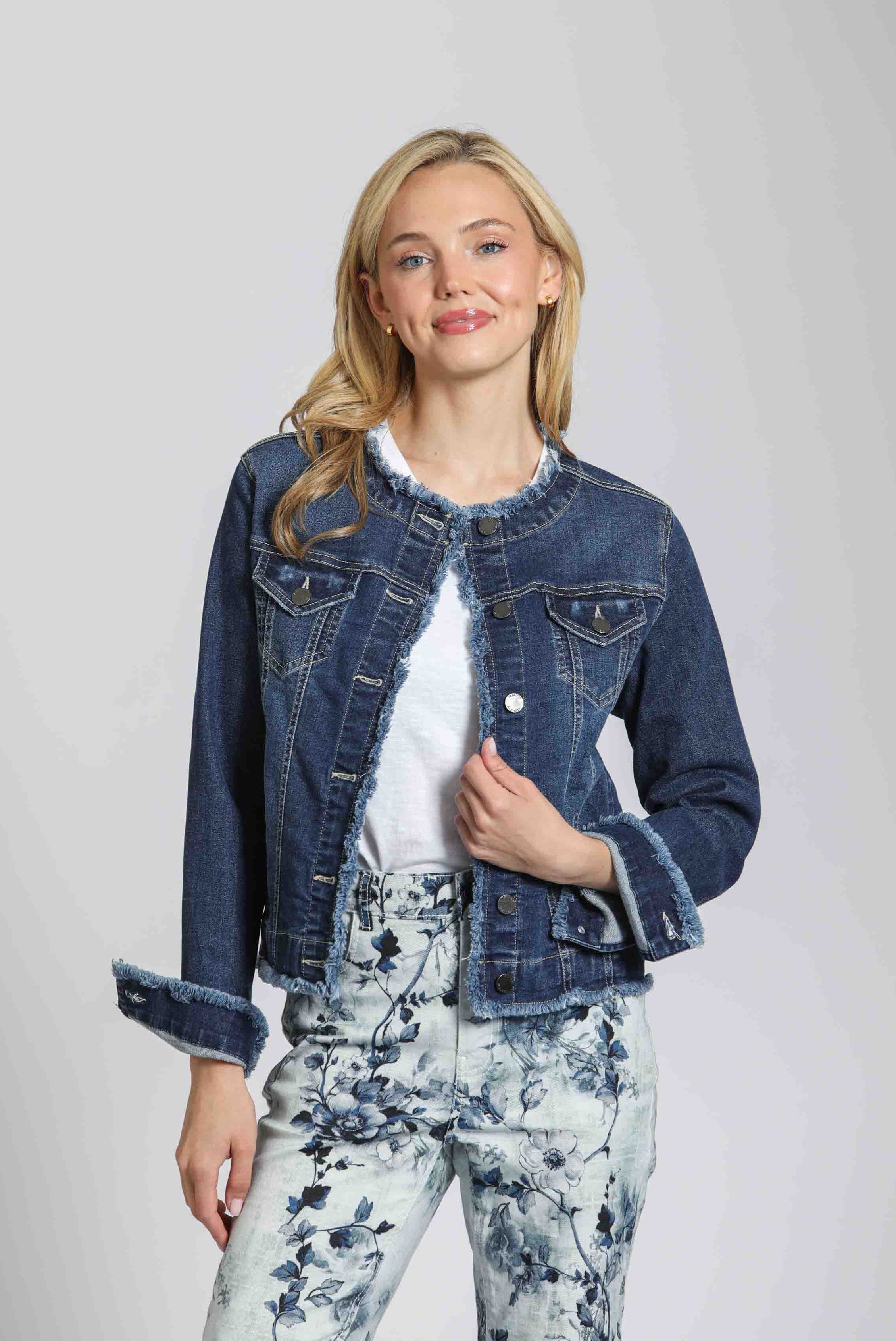 INDIGO Collarless Jean Jacket | front side